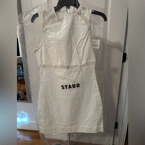 STAUD Cricket Dress with lattice detail, Linen, White, size 6, NWT - Picture 2 of 7